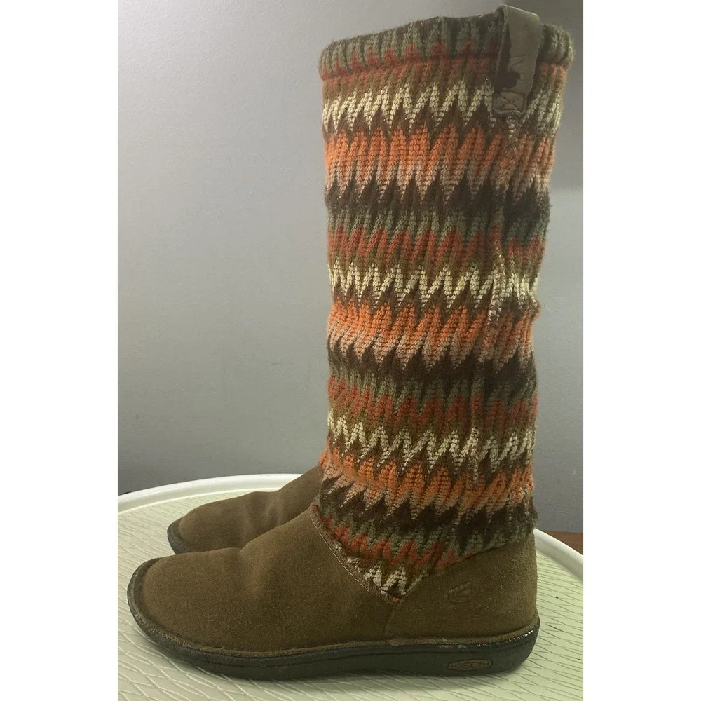 KEEN‎ Auburn NAVAJO Women's Suede&Wool Top Brown/Orange Tall Snow Winter Boots 7